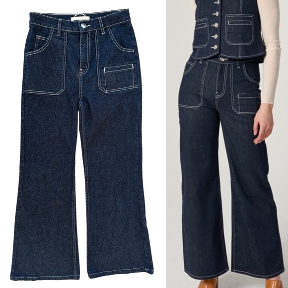Seventy + Mochi Pants - Seventy + Mochi Dark Wash High Rise Contrast Stitch Queenie Jeans Nightfall 25
